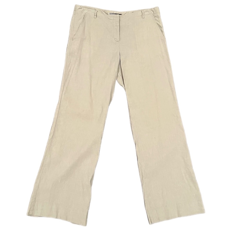 Theory Beige Linen Trousers, Straight Leg Mid Rise Relaxed Fit, Women’s Size 10